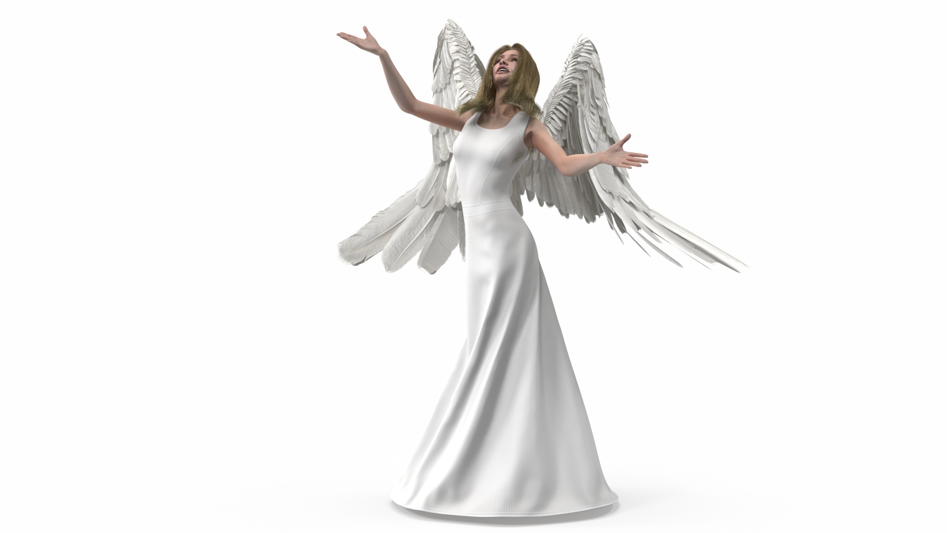 3D Green-Eyed Blonde Angel Woman Rigged