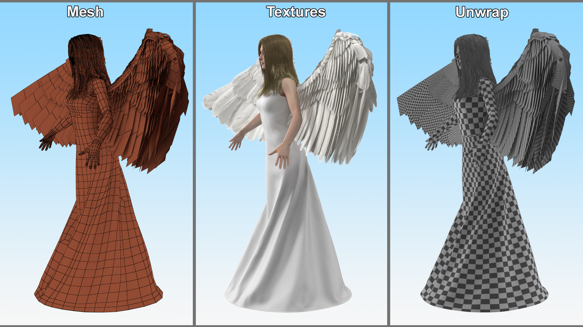 3D Green-Eyed Blonde Angel Woman Rigged