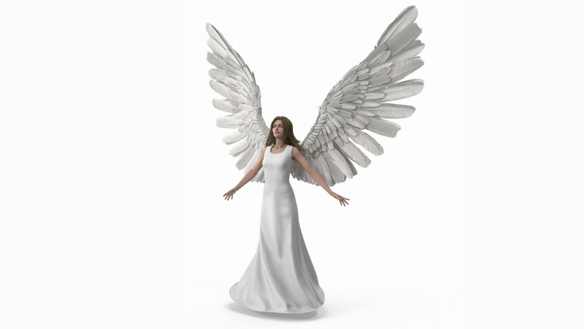 3D Green-Eyed Blonde Angel Woman Rigged