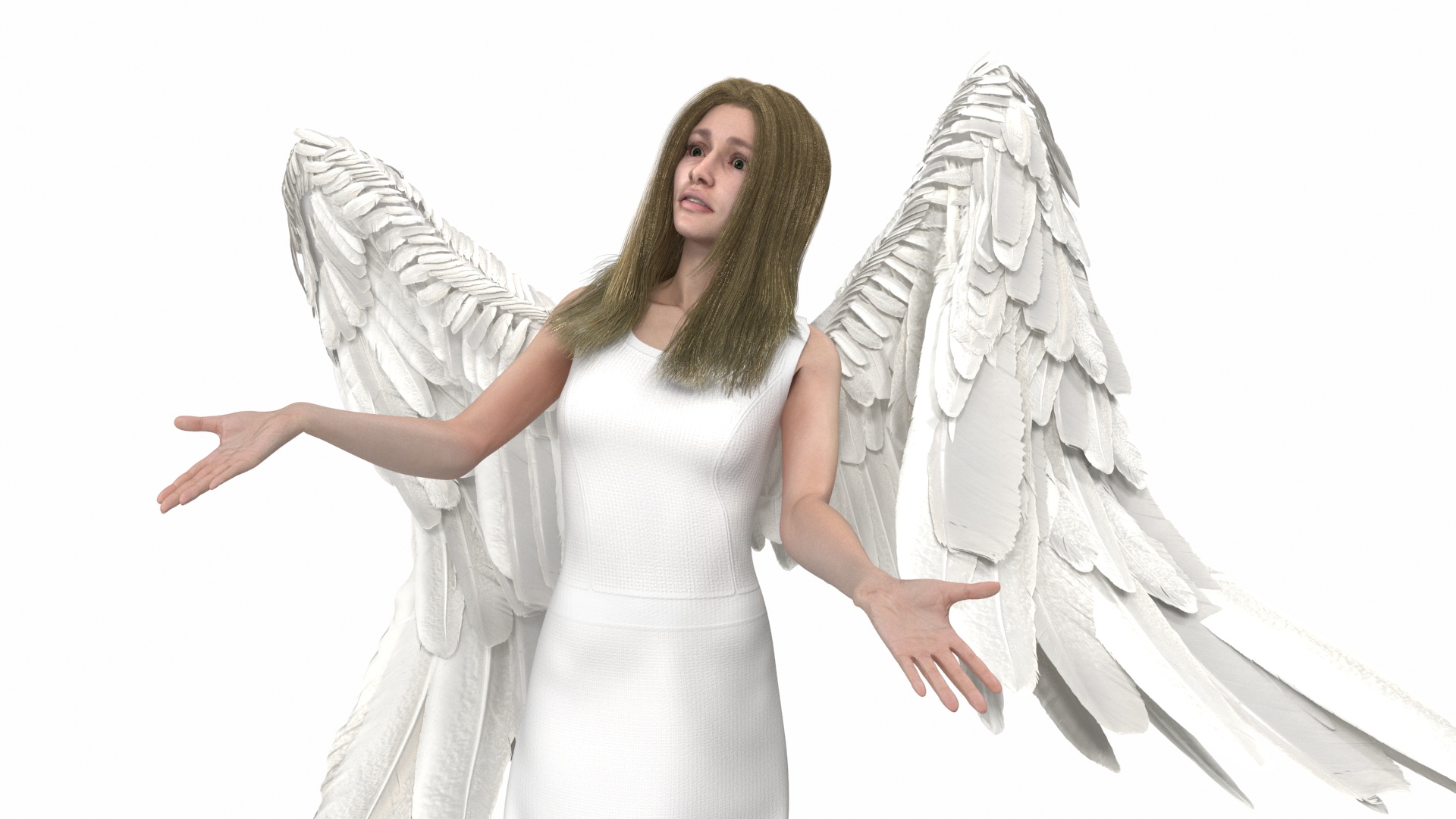 3D Green-Eyed Blonde Angel Woman Rigged