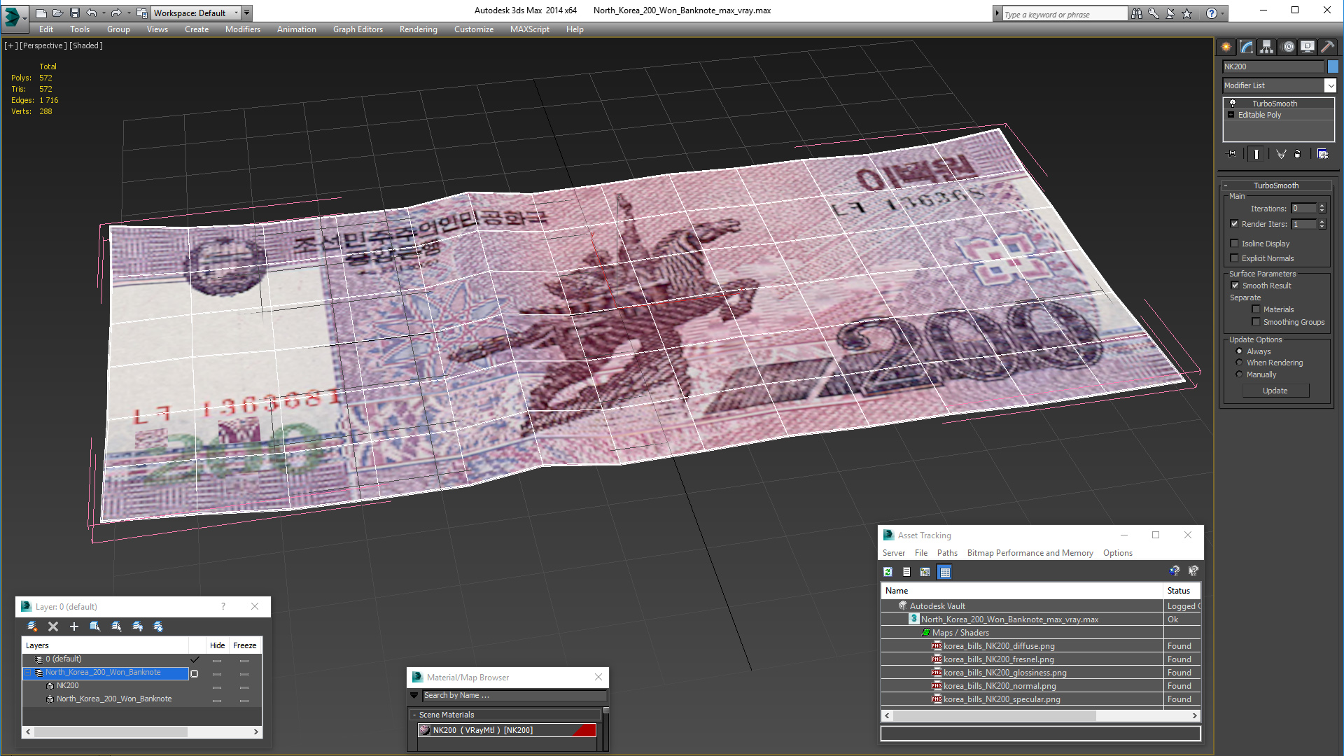 3D North Korea 200 Won Banknote model