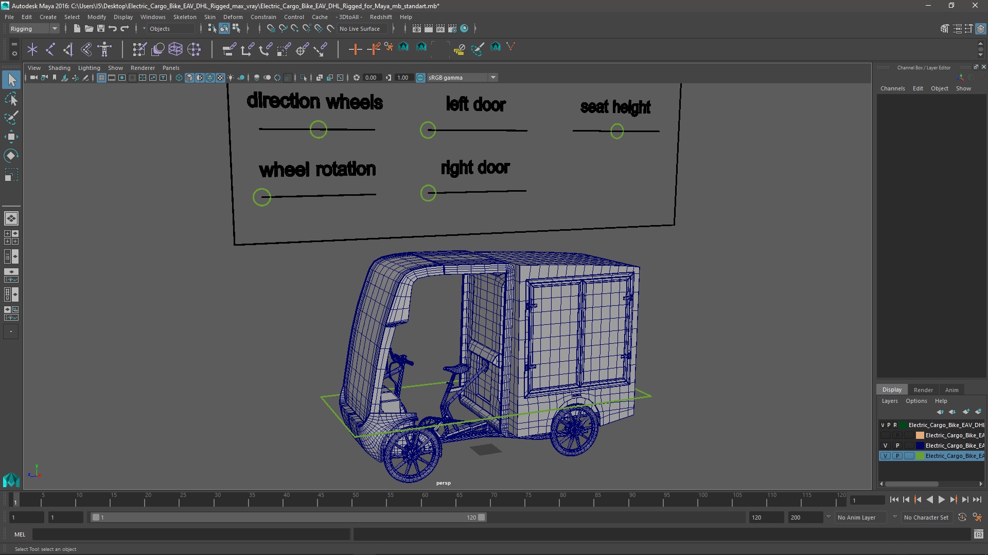 3D Electric Cargo Bike EAV DHL Rigged for Maya model
