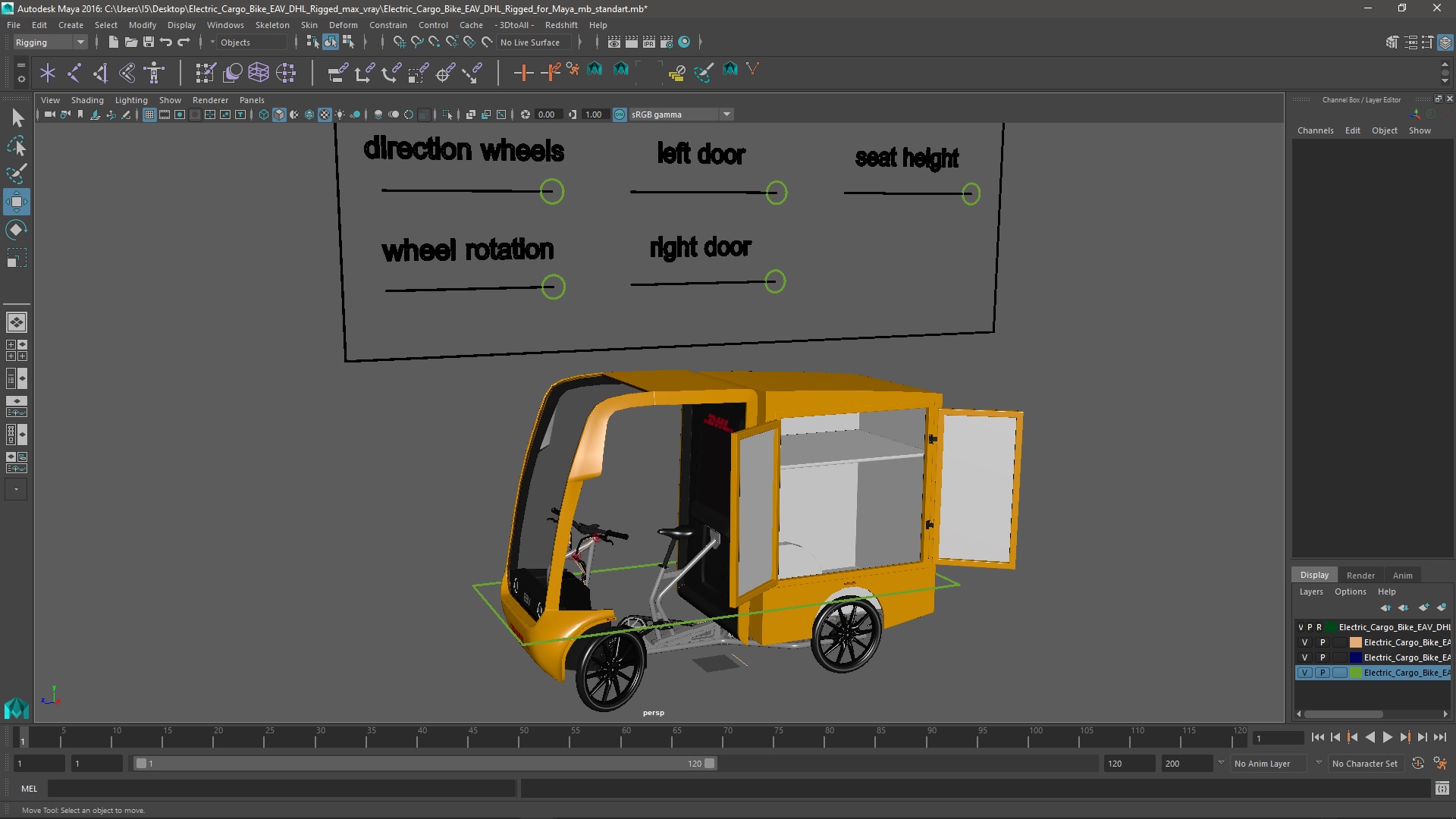3D Electric Cargo Bike EAV DHL Rigged for Maya model