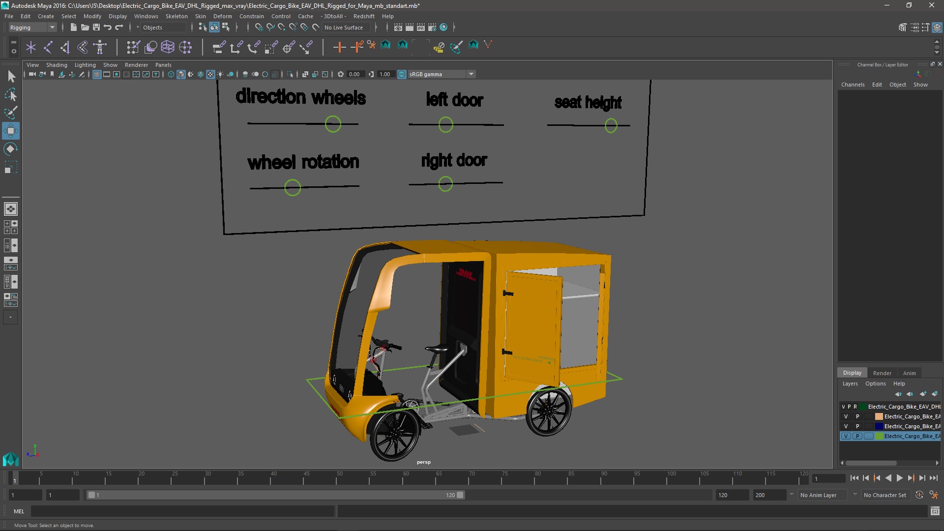 3D Electric Cargo Bike EAV DHL Rigged for Maya model