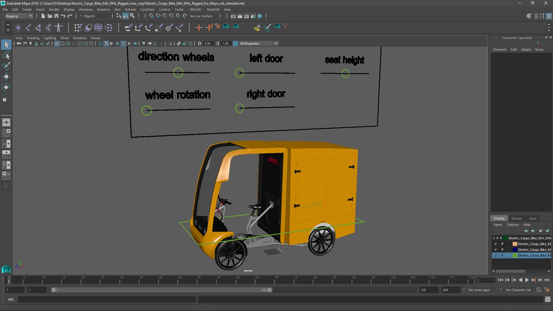 3D Electric Cargo Bike EAV DHL Rigged for Maya model