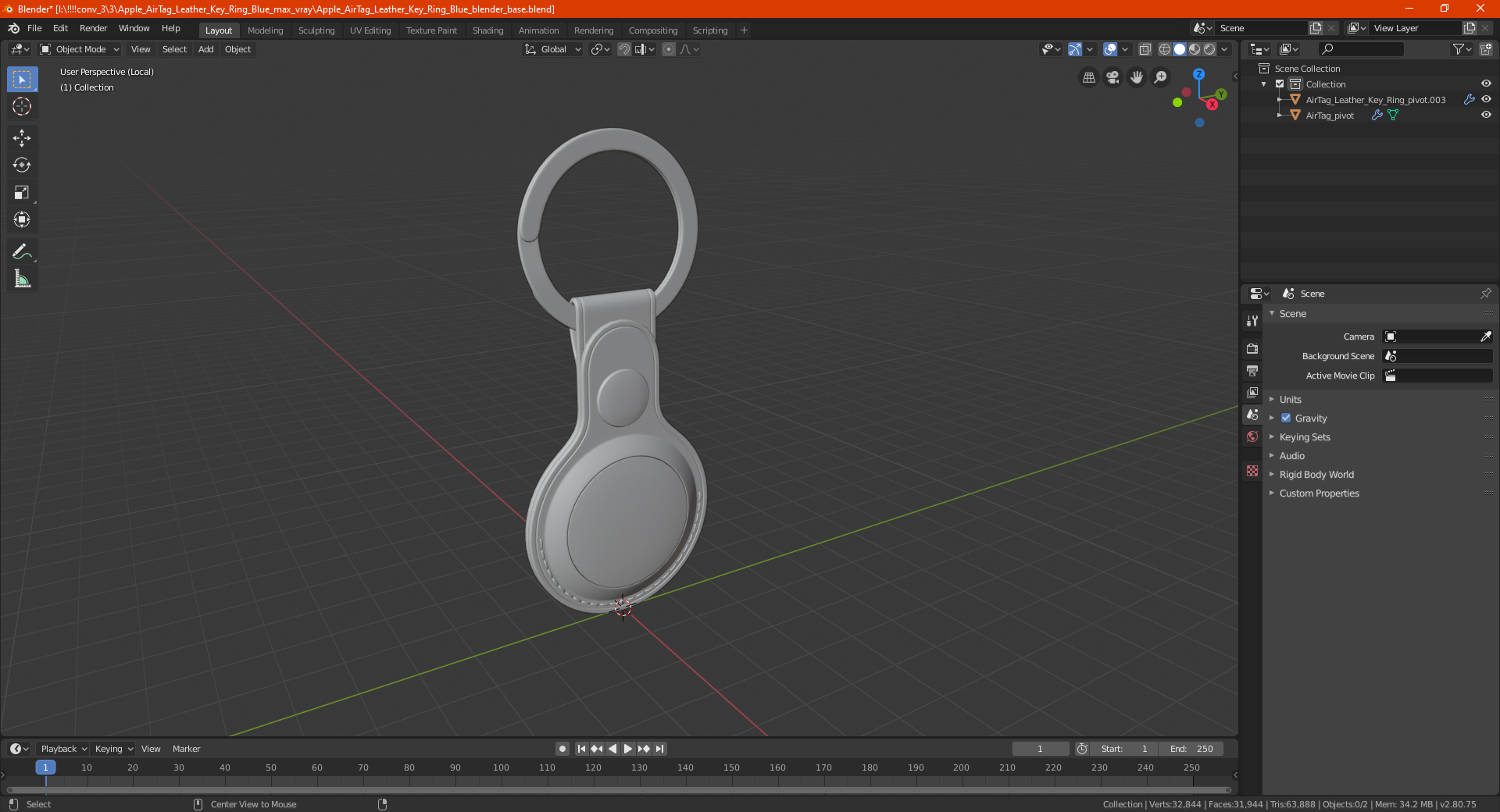 3D model Apple AirTag Leather Key Ring Brown