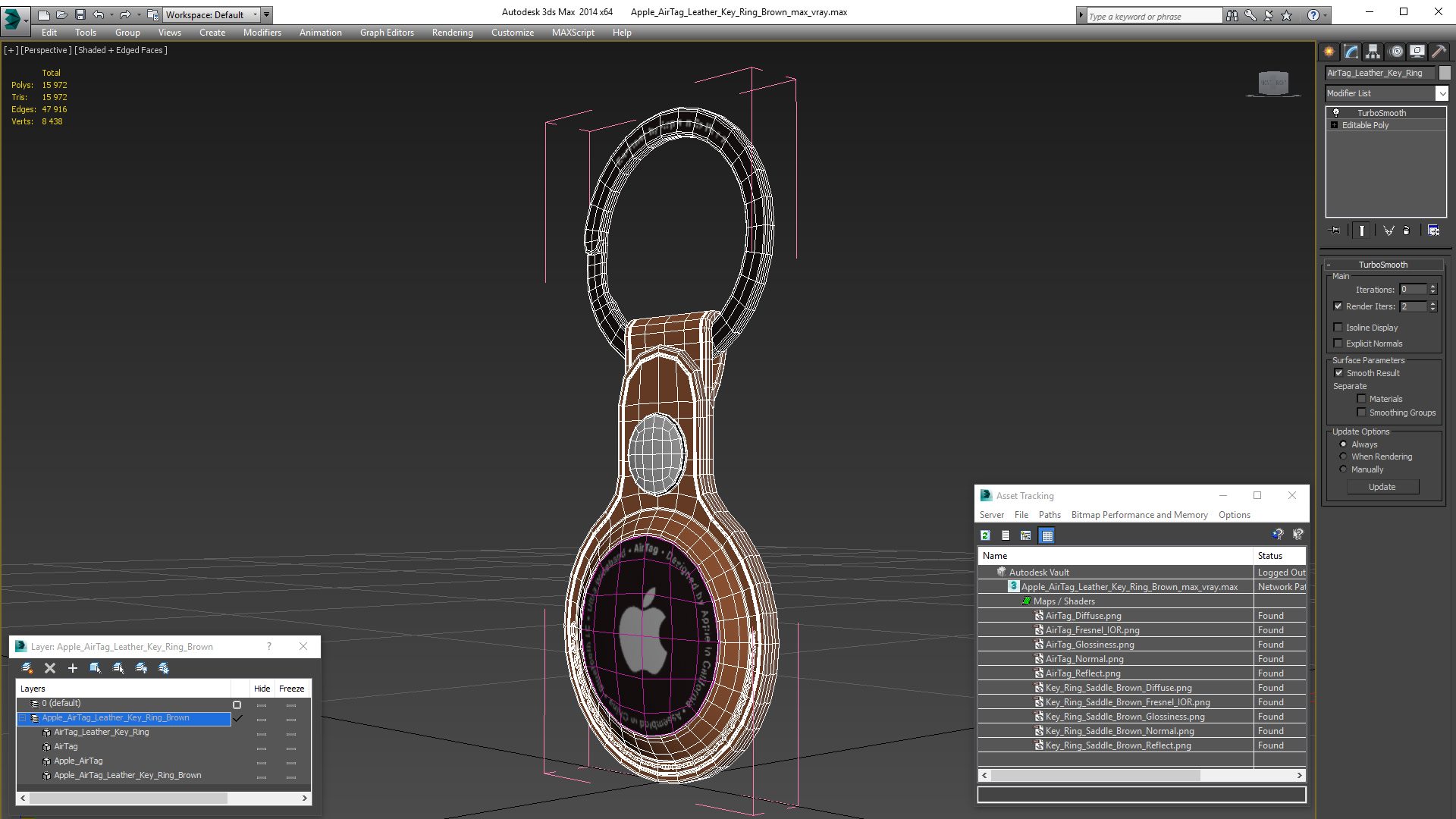 3D model Apple AirTag Leather Key Ring Brown