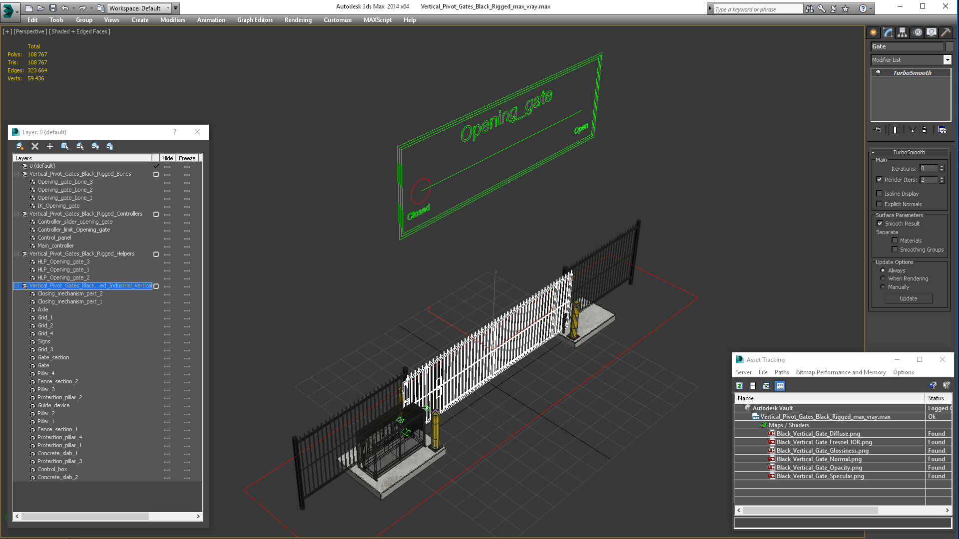 3D Vertical Pivot Gates Black Rigged model