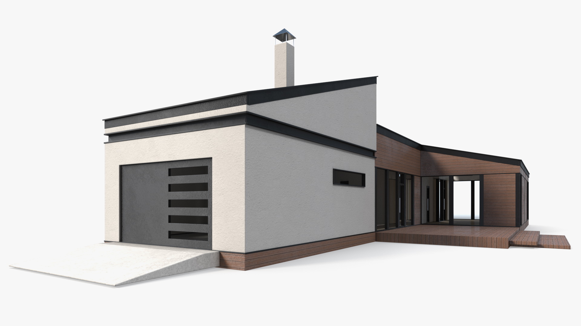 3D Modern Wooden House with Garage