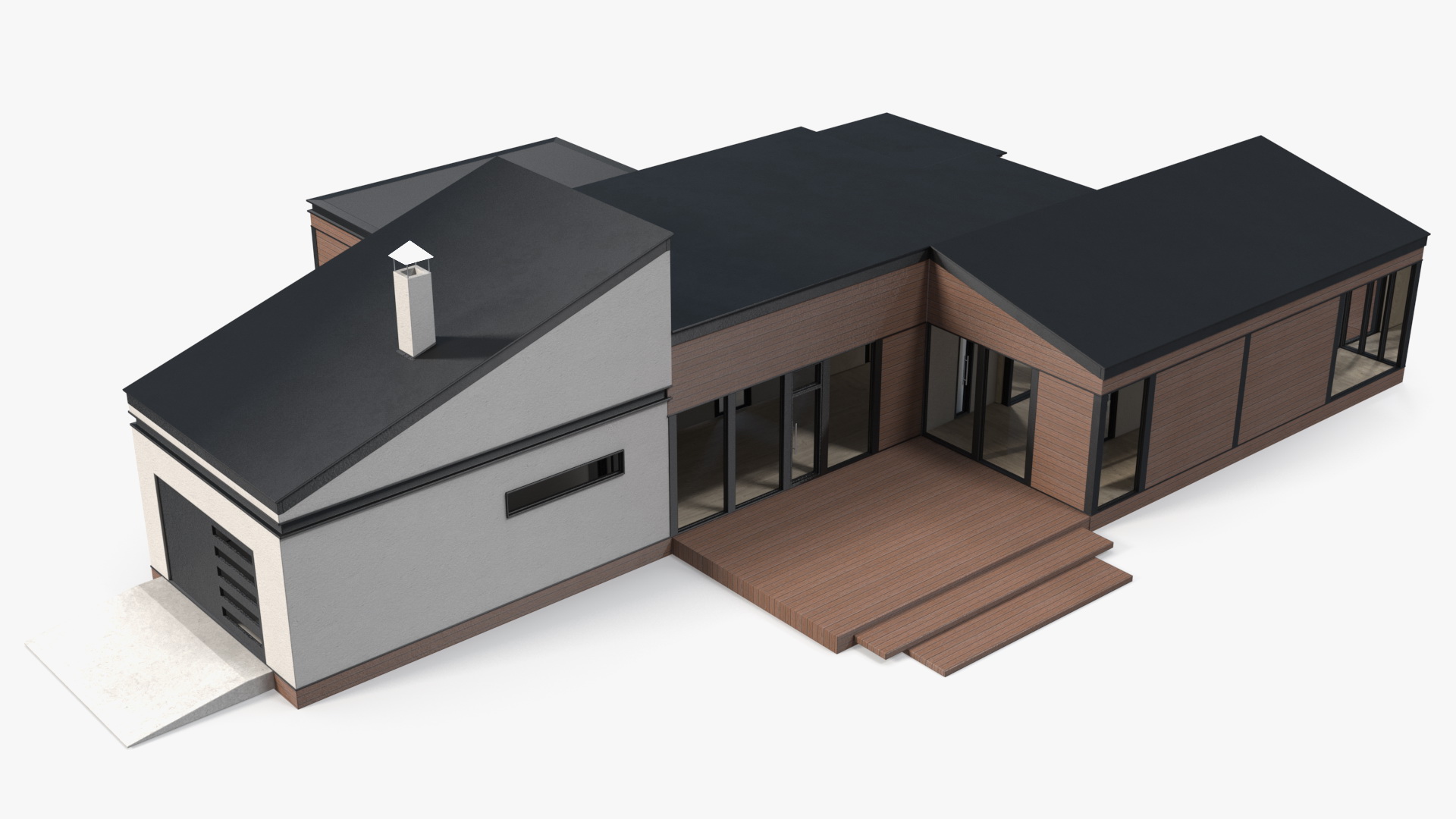 3D Modern Wooden House with Garage
