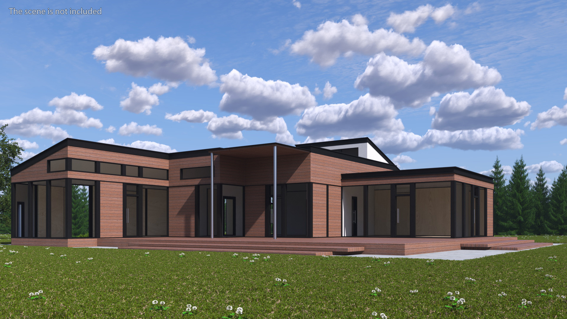 3D Modern Wooden House with Garage