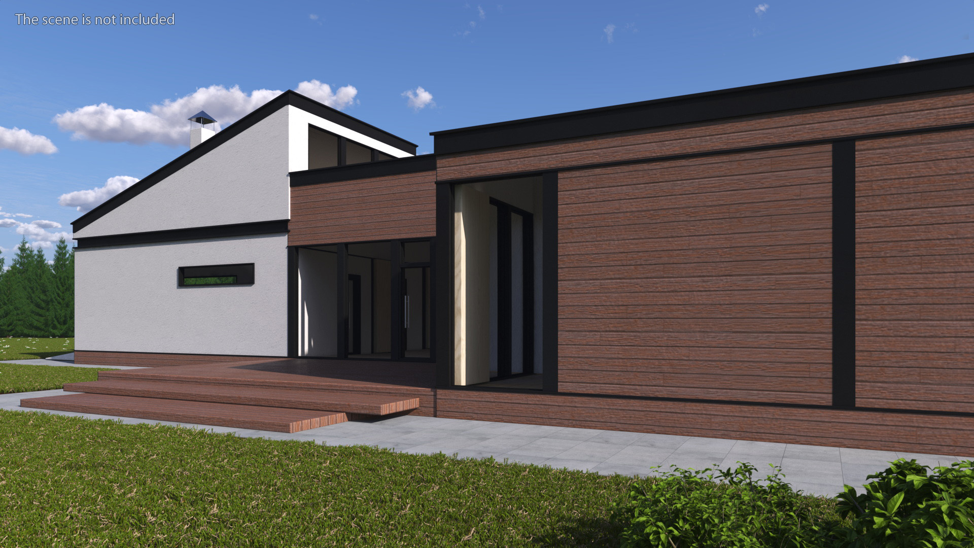3D Modern Wooden House with Garage