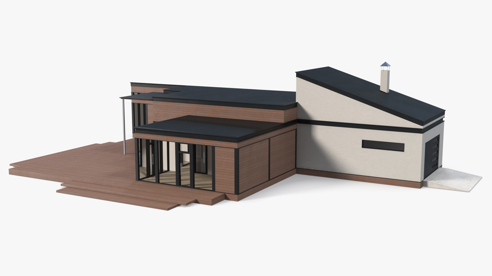 3D Modern Wooden House with Garage