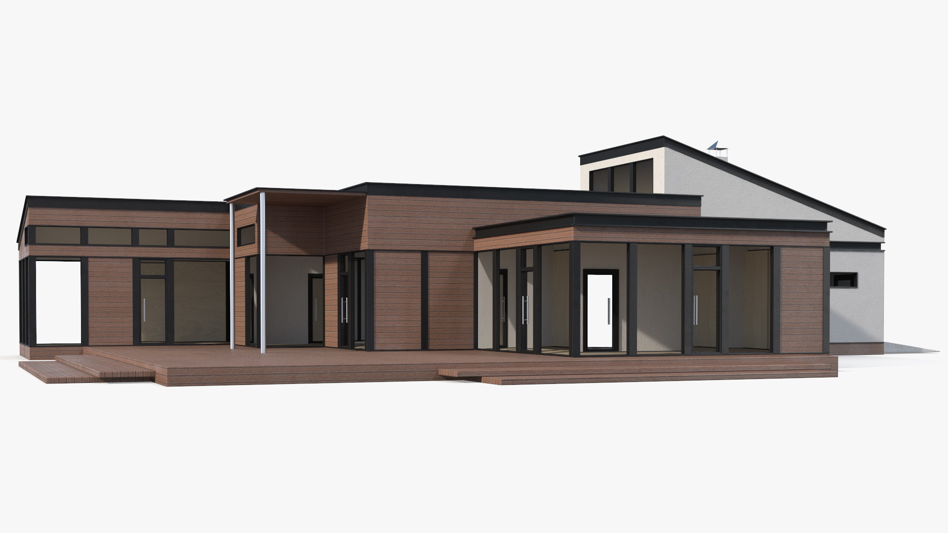 3D Modern Wooden House with Garage
