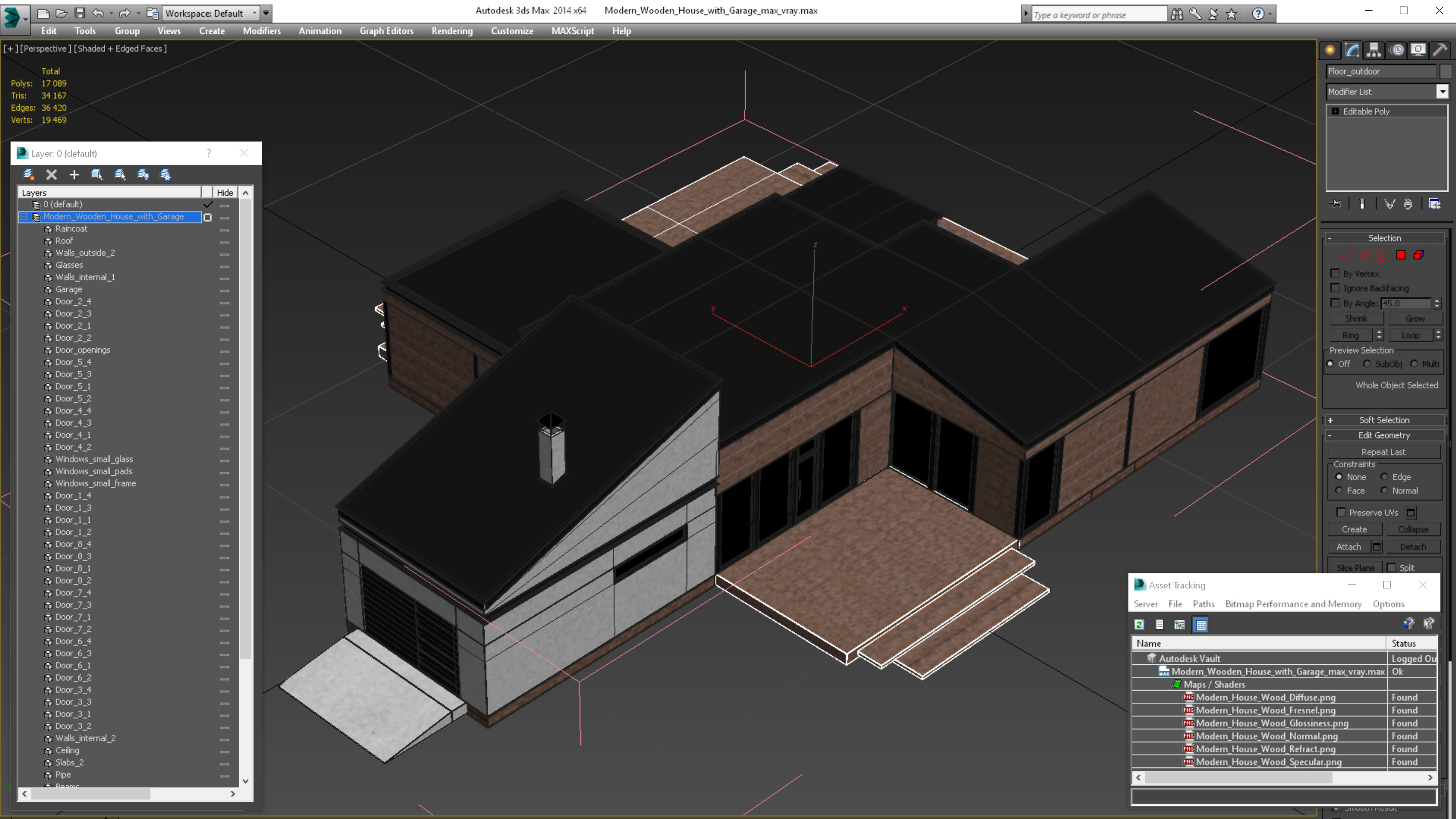 3D Modern Wooden House with Garage