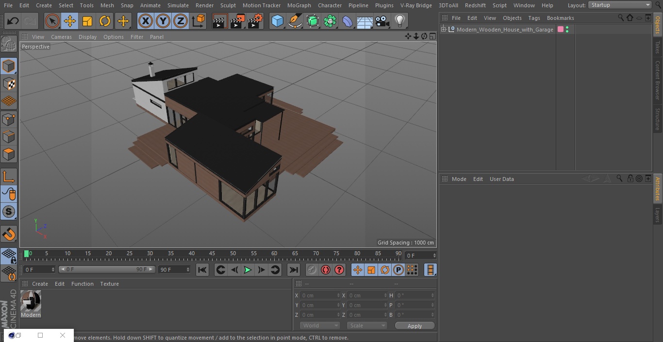 3D Modern Wooden House with Garage
