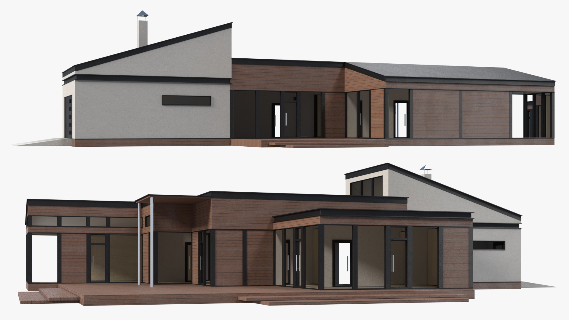 3D Modern Wooden House with Garage
