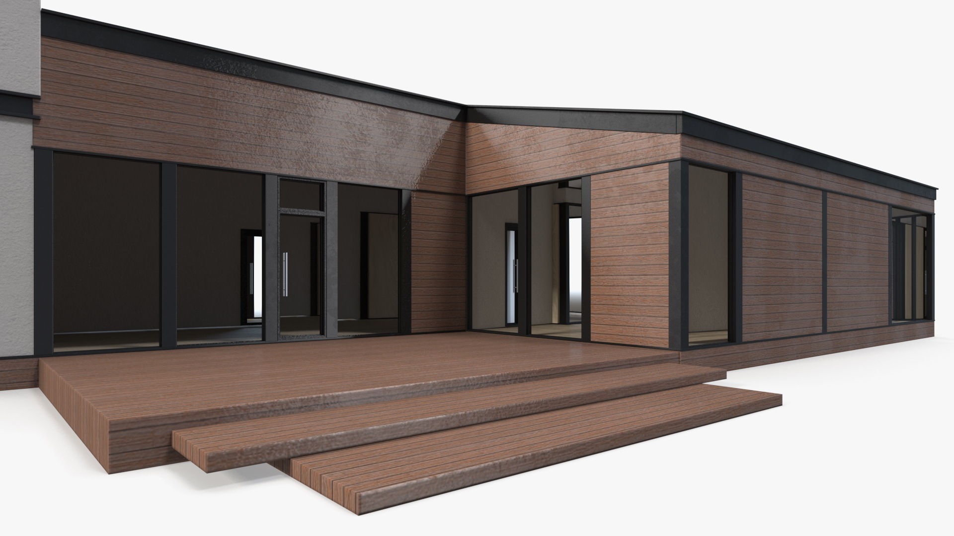 3D Modern Wooden House with Garage