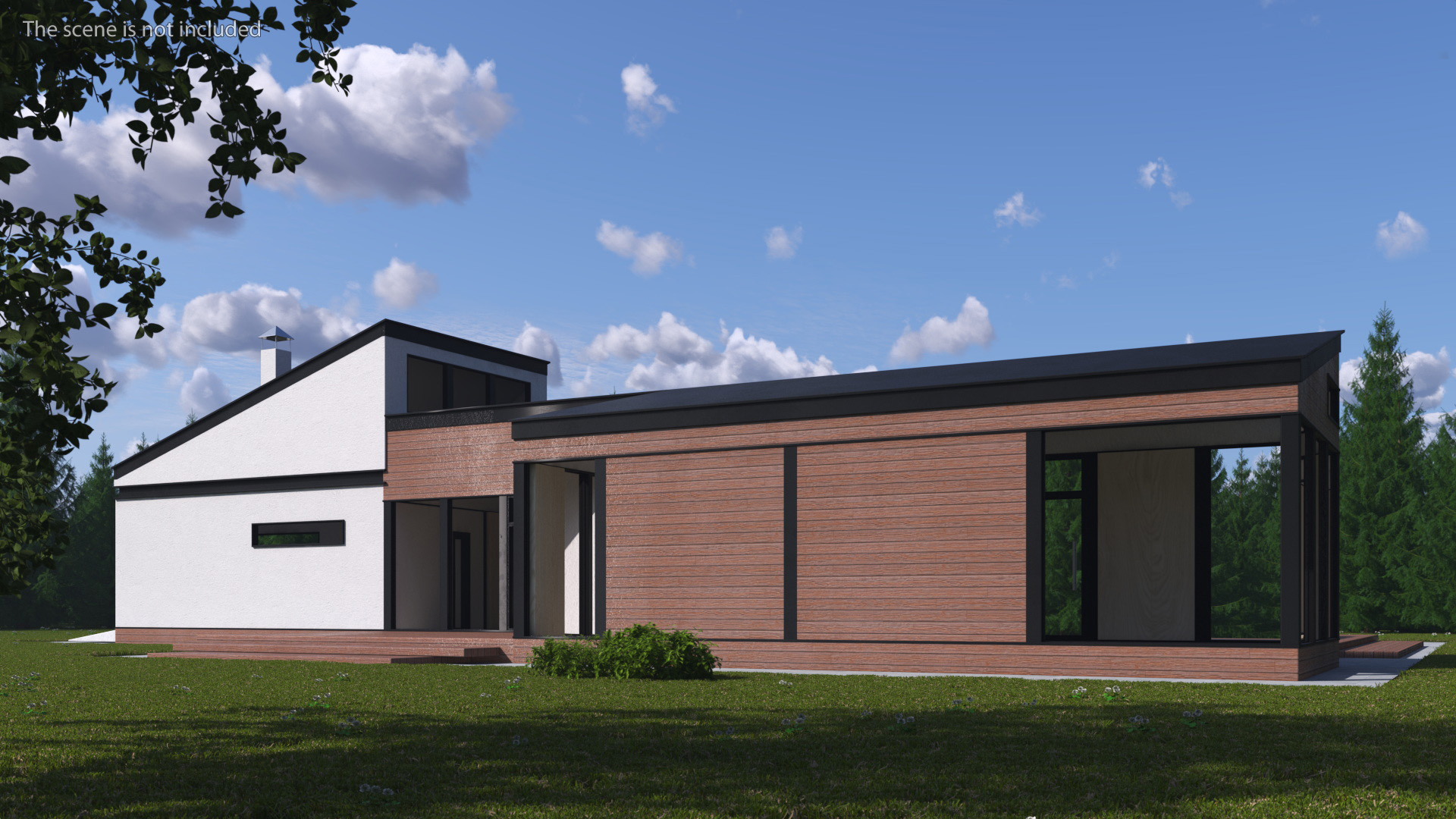 3D Modern Wooden House with Garage