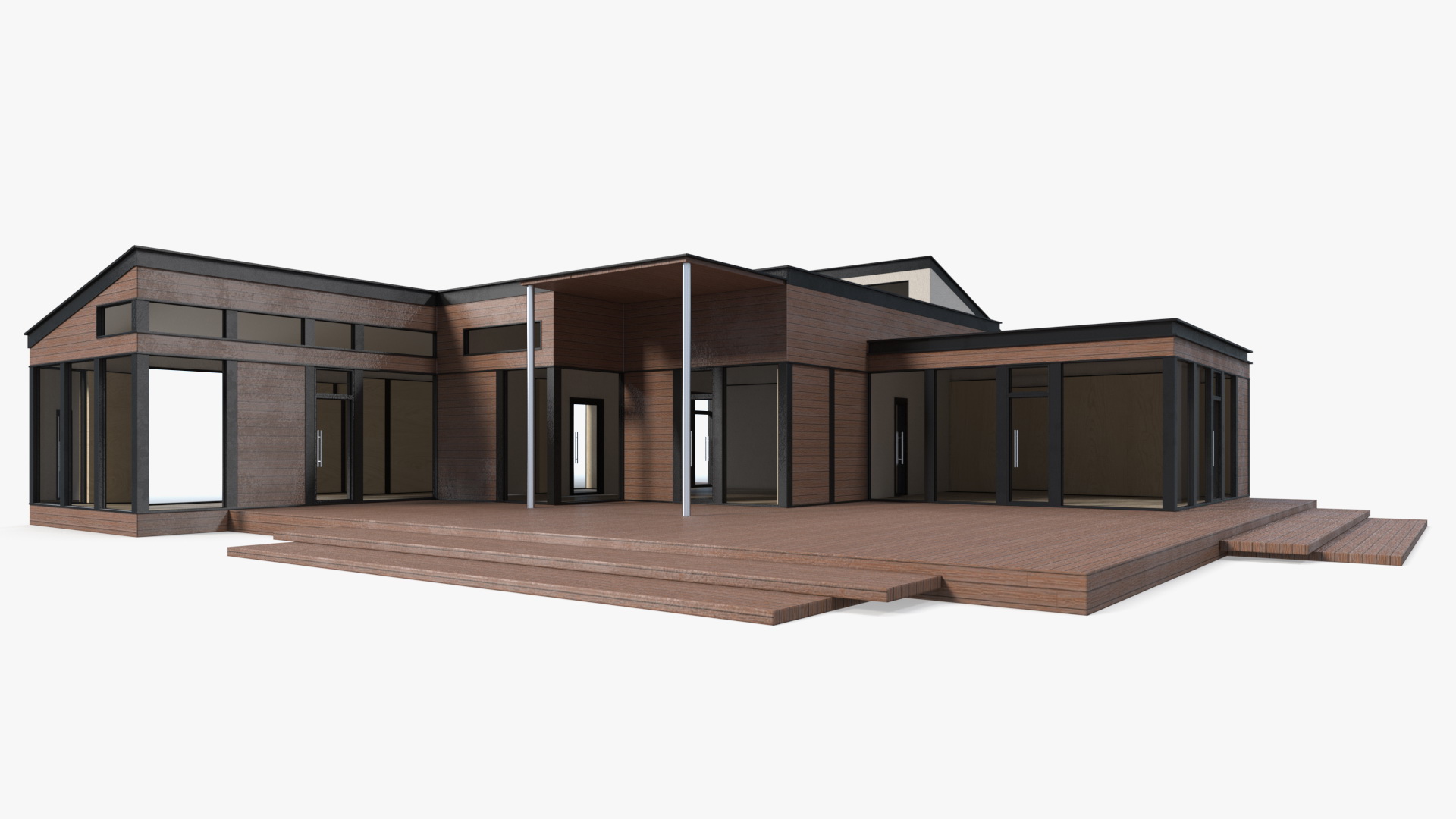 3D Modern Wooden House with Garage
