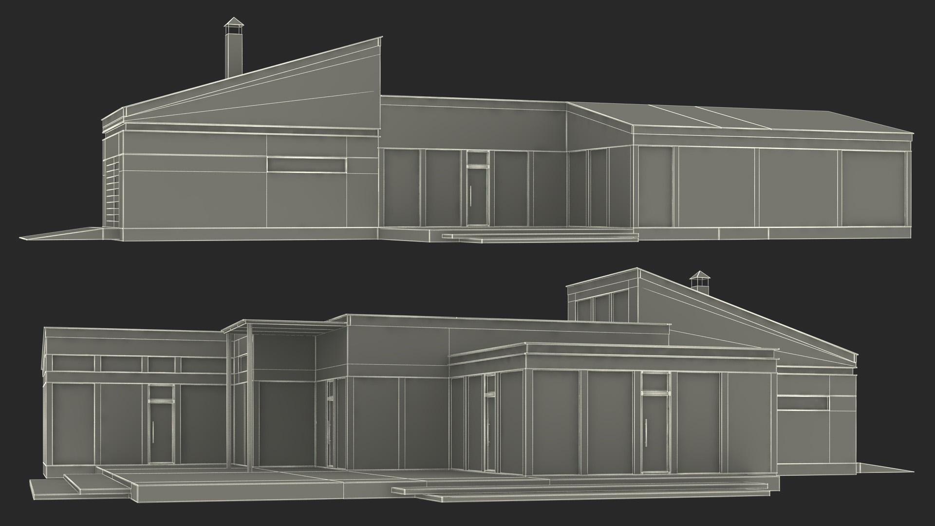 3D Modern Wooden House with Garage