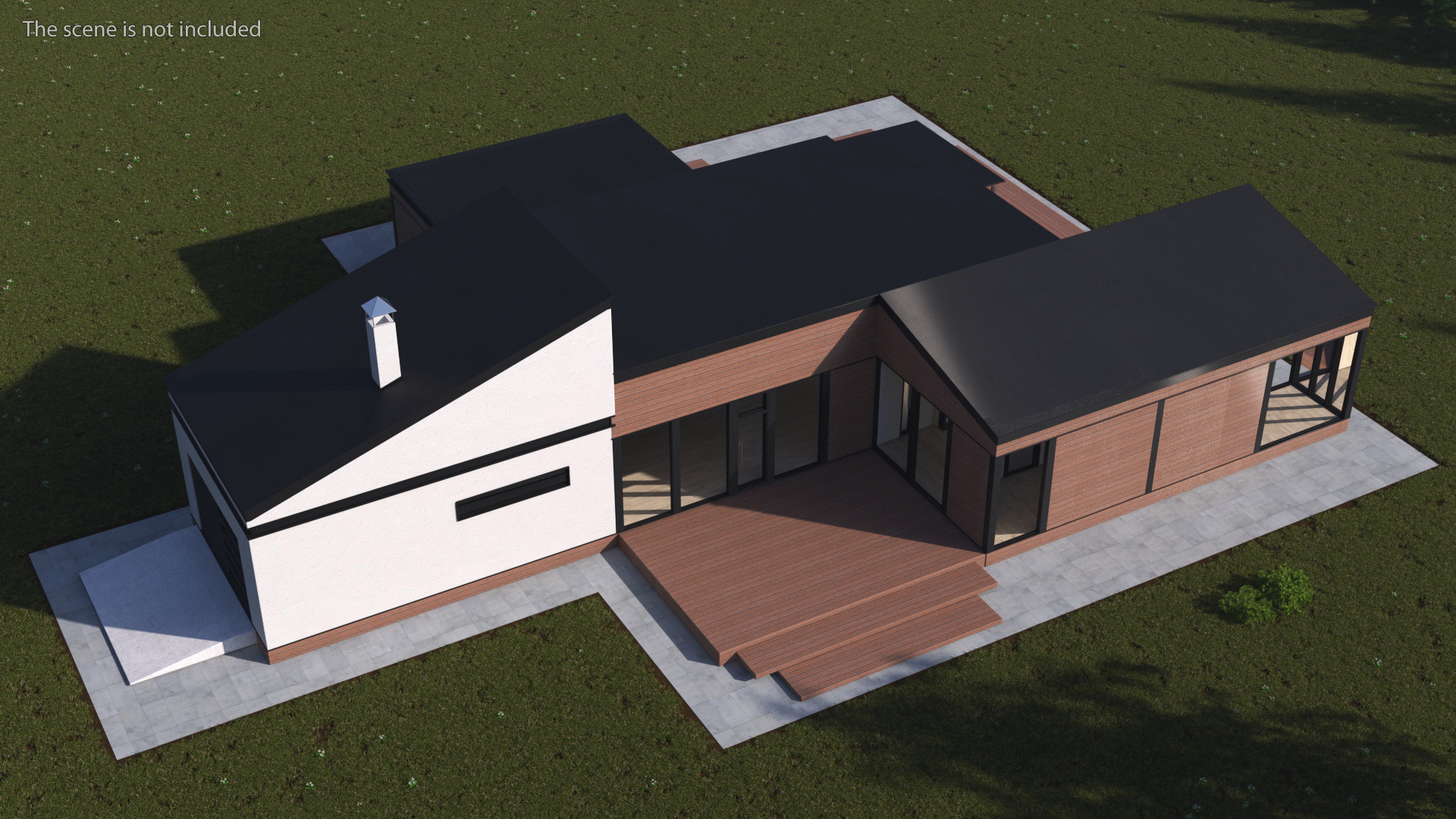 3D Modern Wooden House with Garage