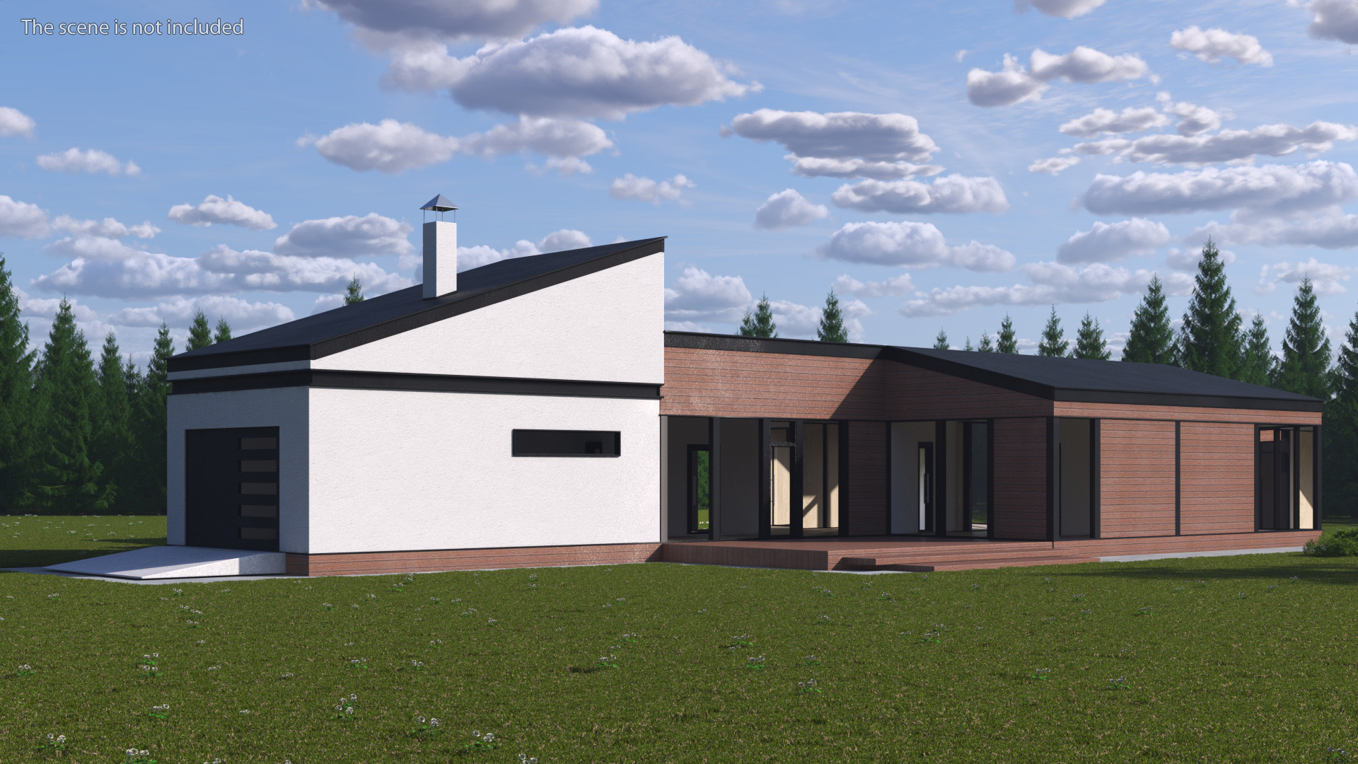 3D Modern Wooden House with Garage