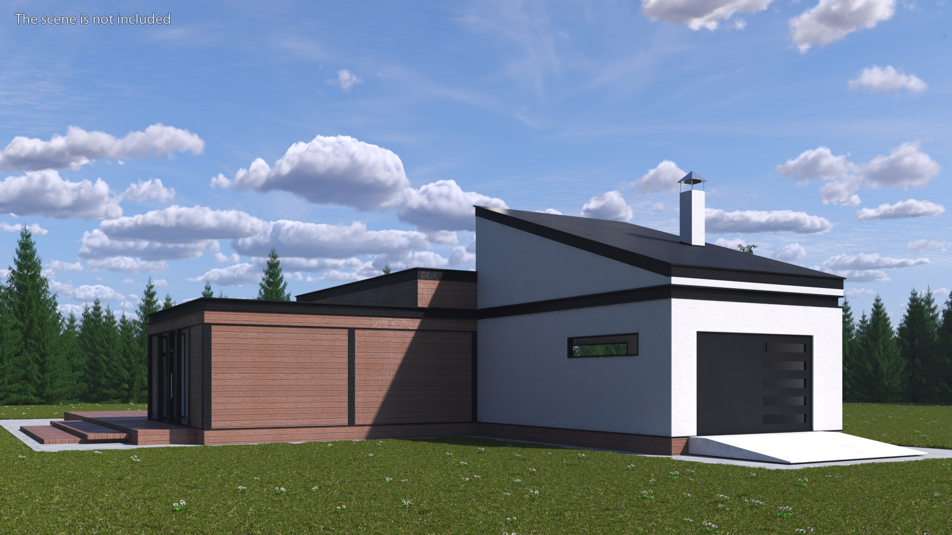 3D Modern Wooden House with Garage