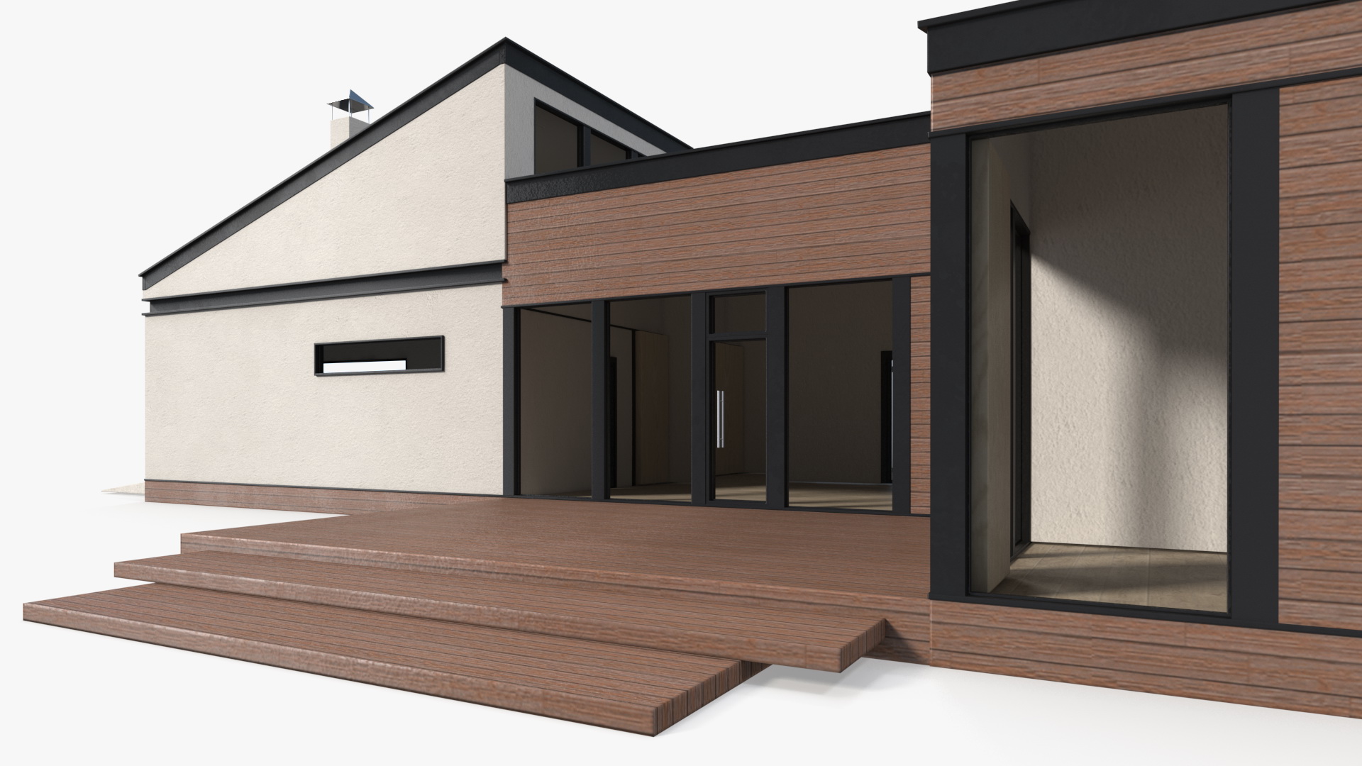 3D Modern Wooden House with Garage