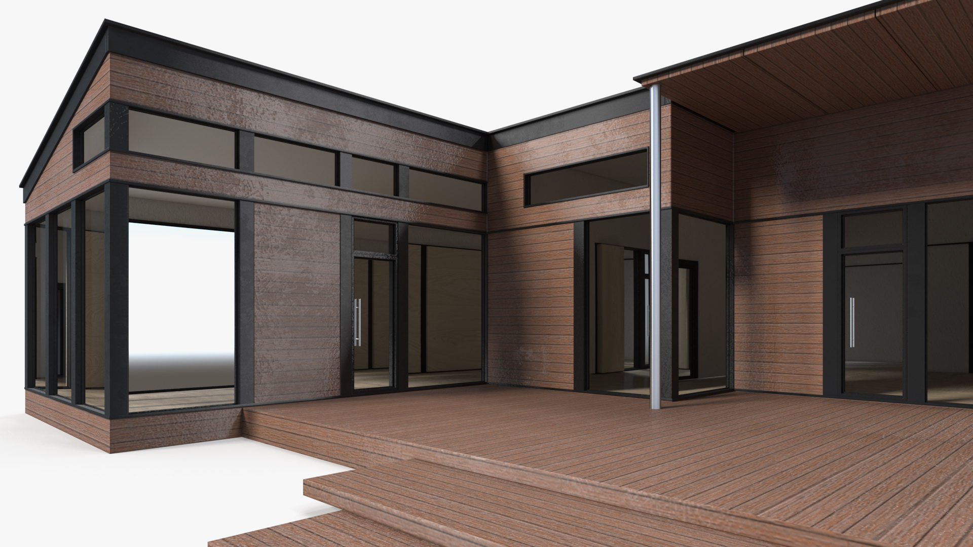 3D Modern Wooden House with Garage