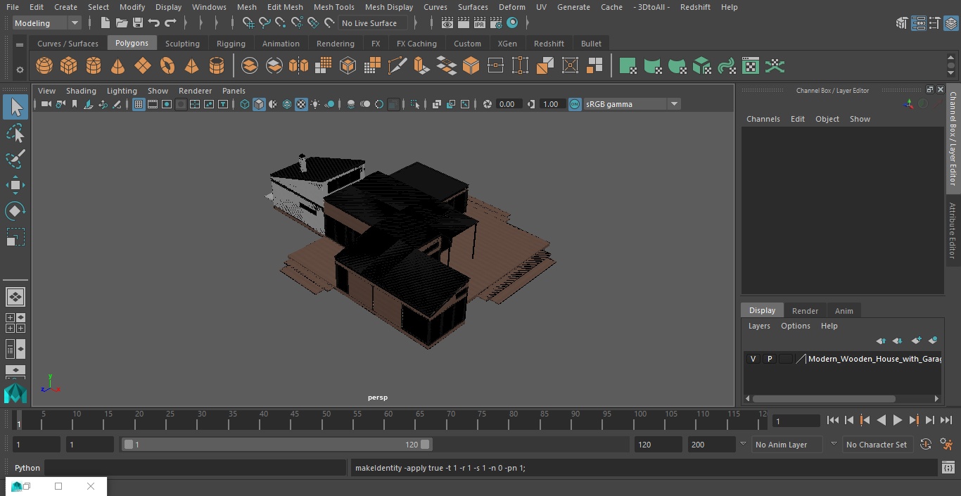 3D Modern Wooden House with Garage