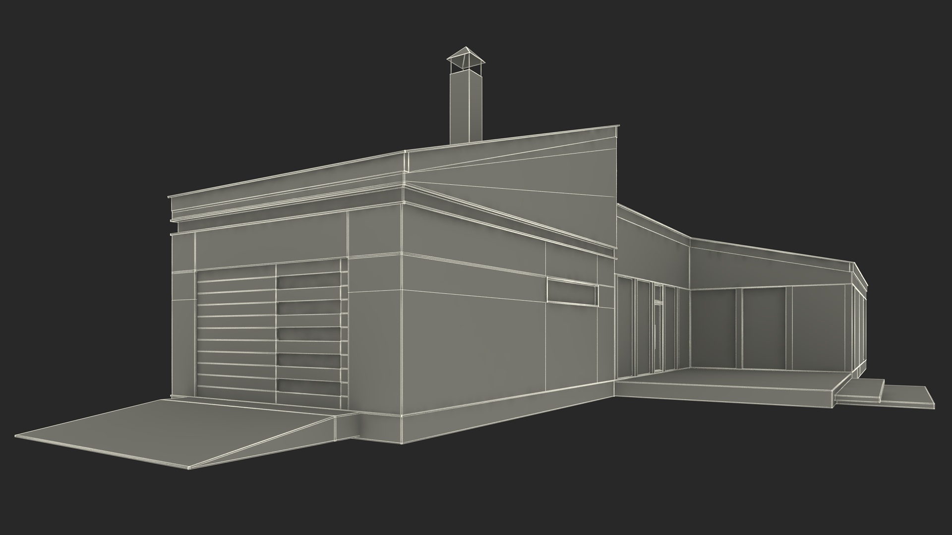 3D Modern Wooden House with Garage