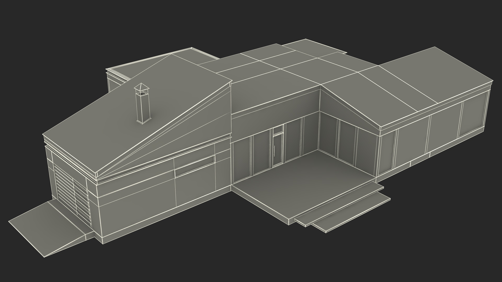 3D Modern Wooden House with Garage