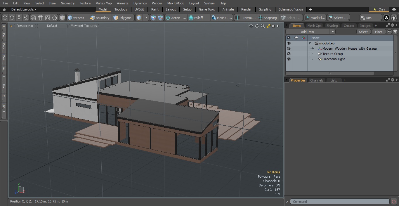 3D Modern Wooden House with Garage
