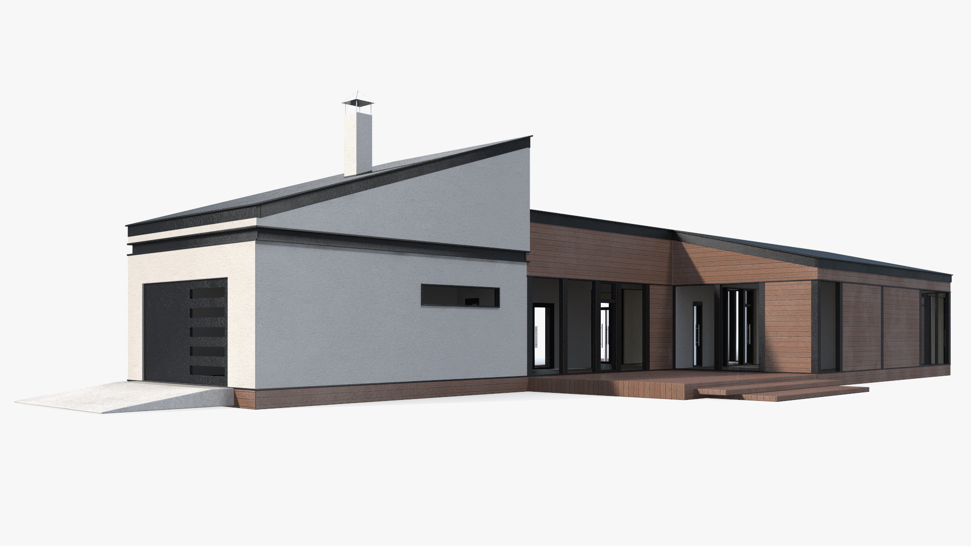 3D Modern Wooden House with Garage