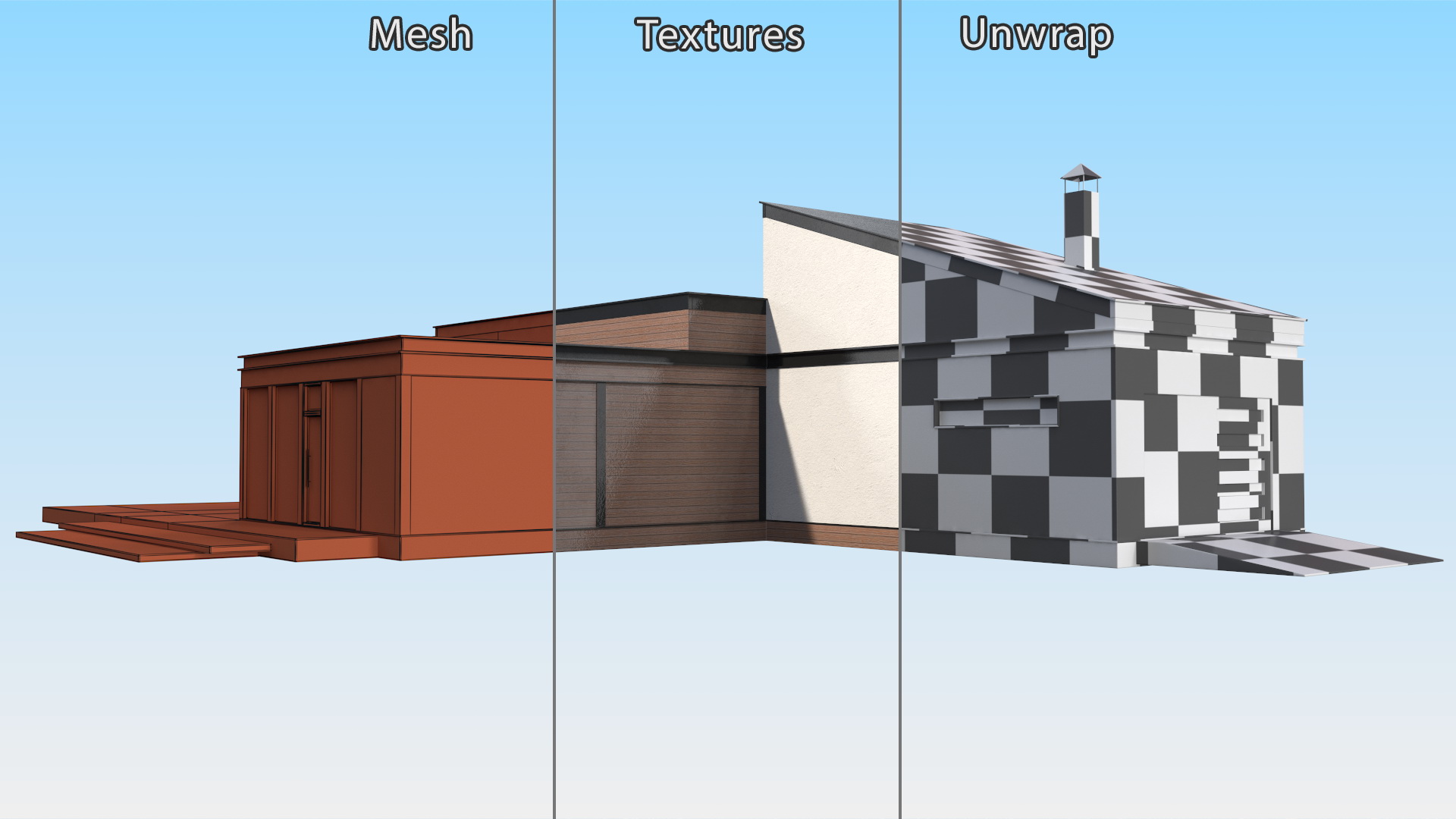 3D Modern Wooden House with Garage