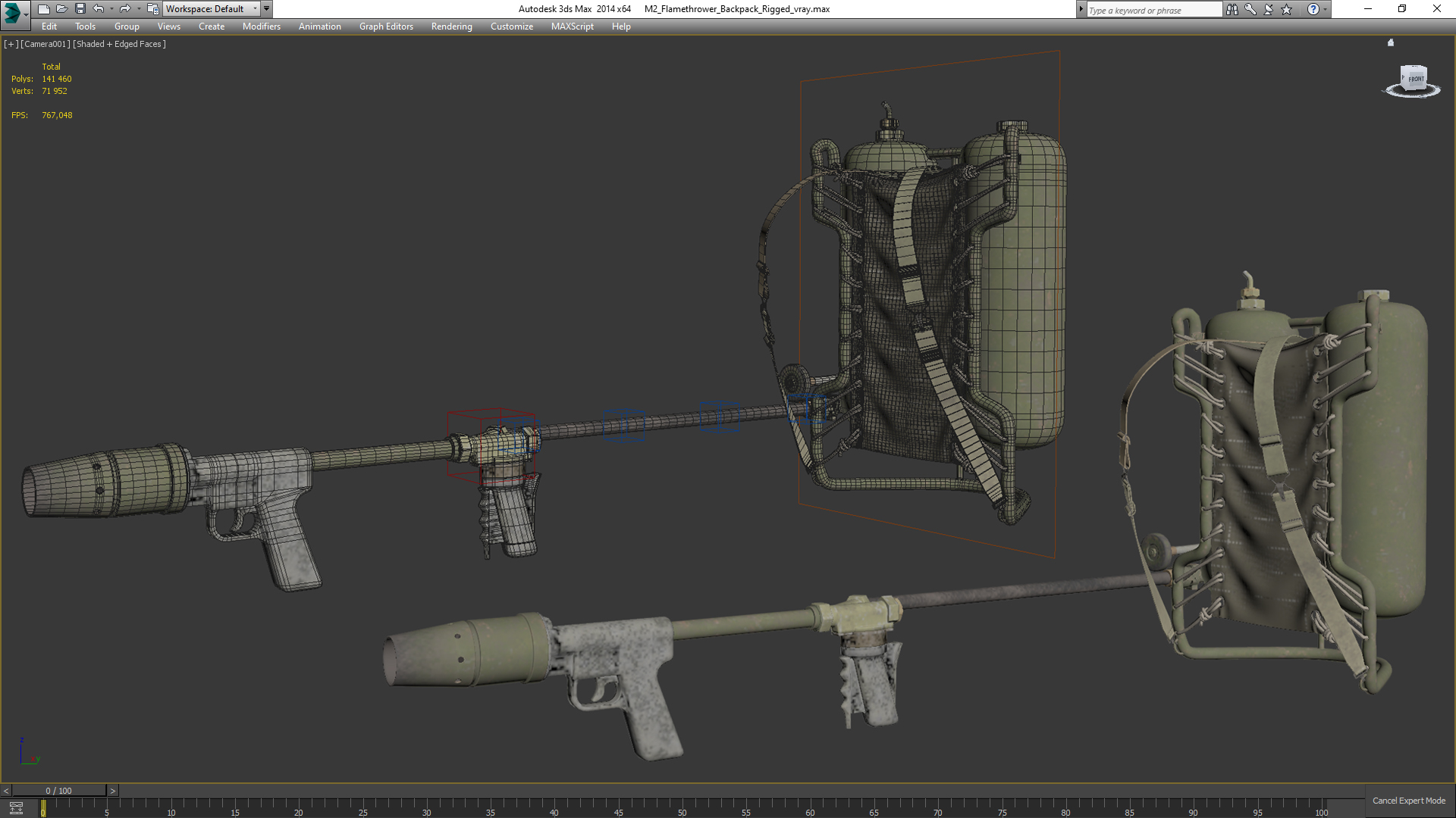 3D M2 Flamethrower Backpack Rigged