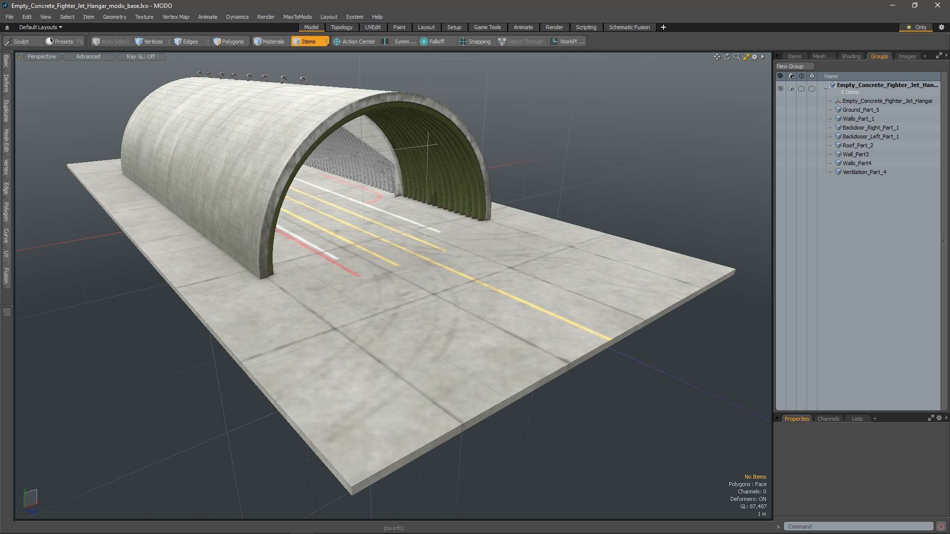 3D Empty Concrete Fighter Jet Hangar model