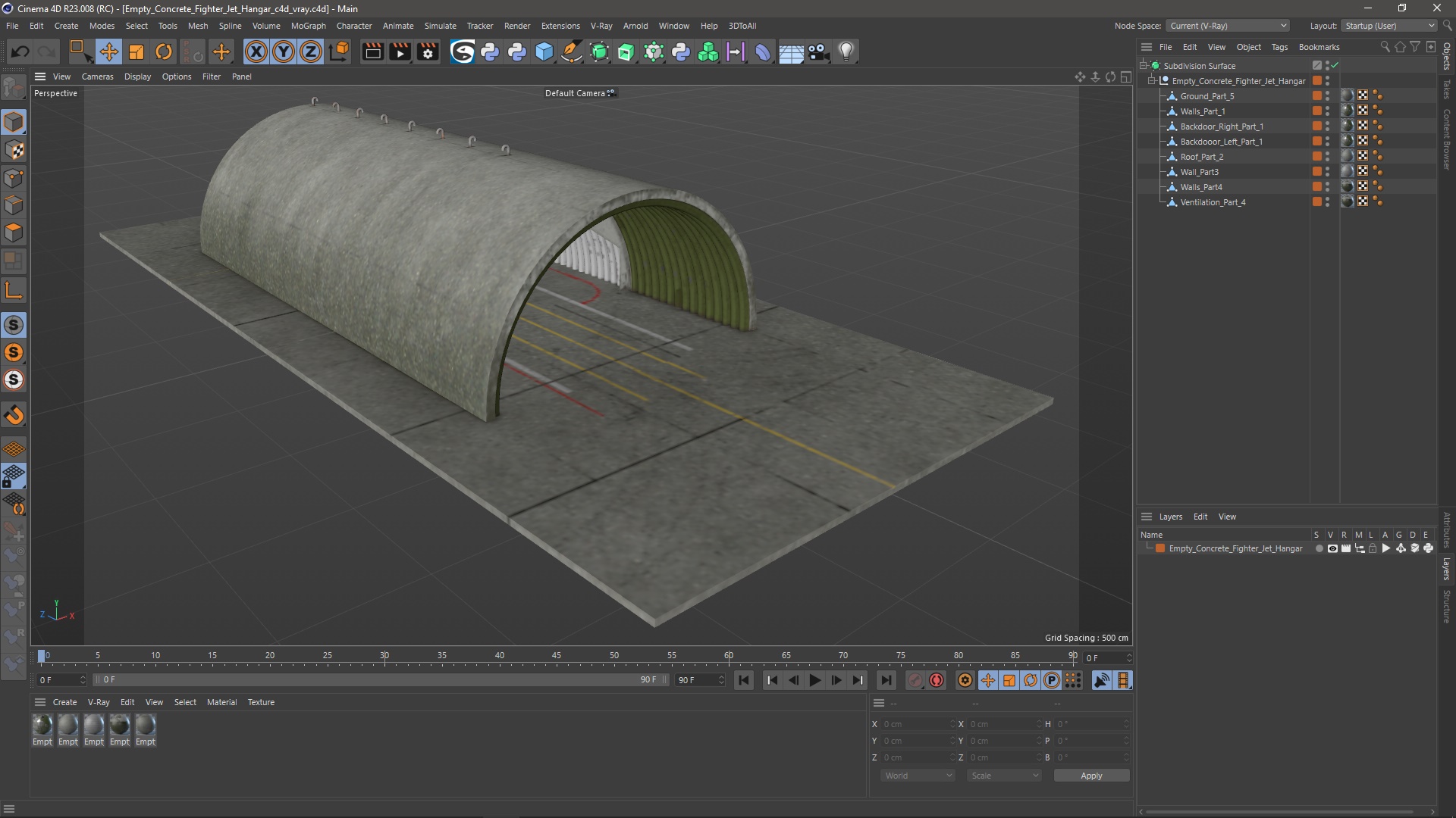 3D Empty Concrete Fighter Jet Hangar model