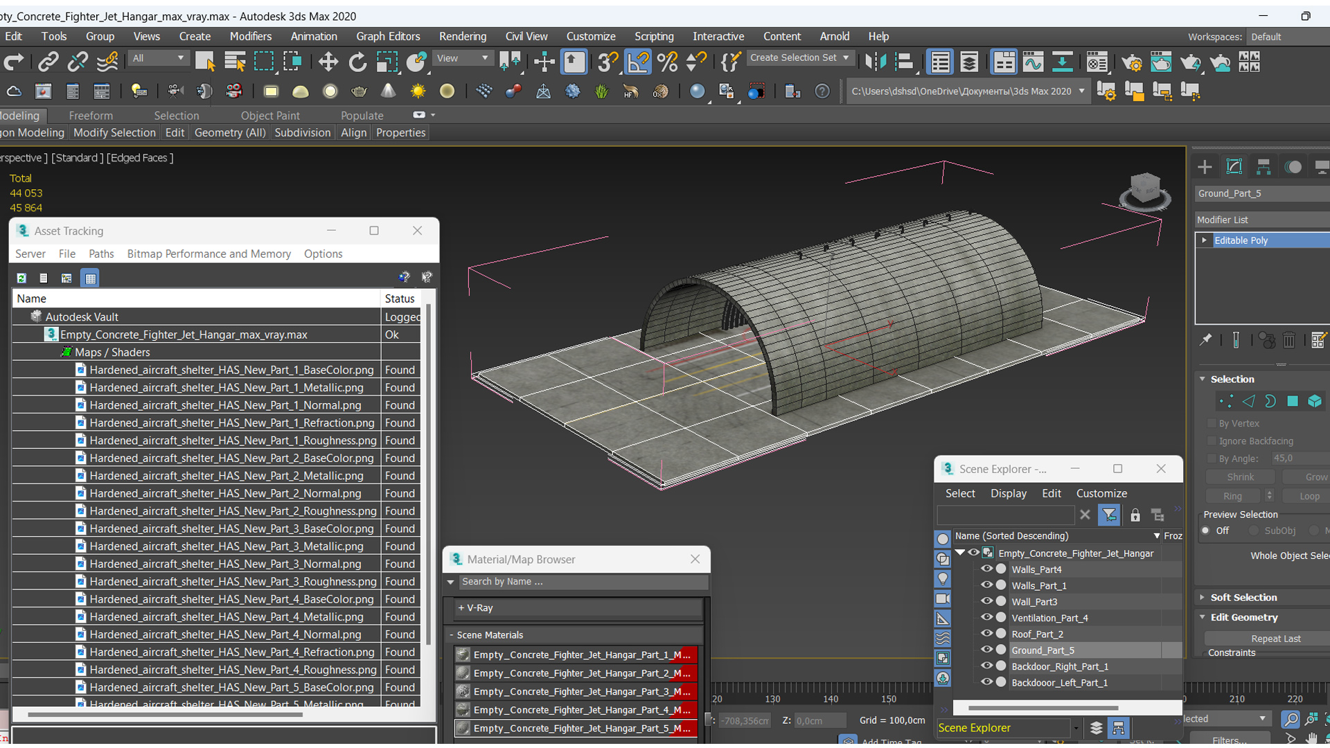 3D Empty Concrete Fighter Jet Hangar model