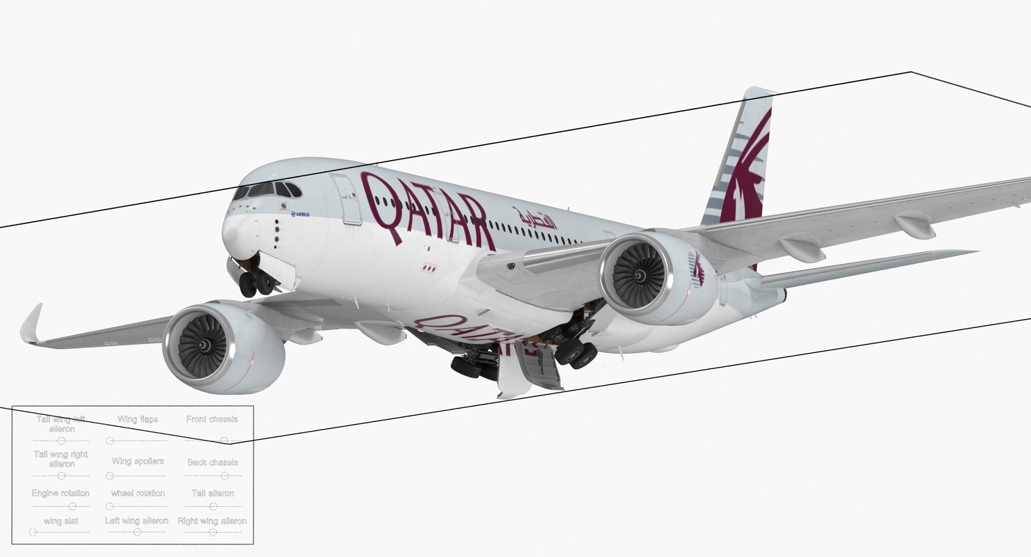 3D Airbus A350 800 Qatar Rigged model