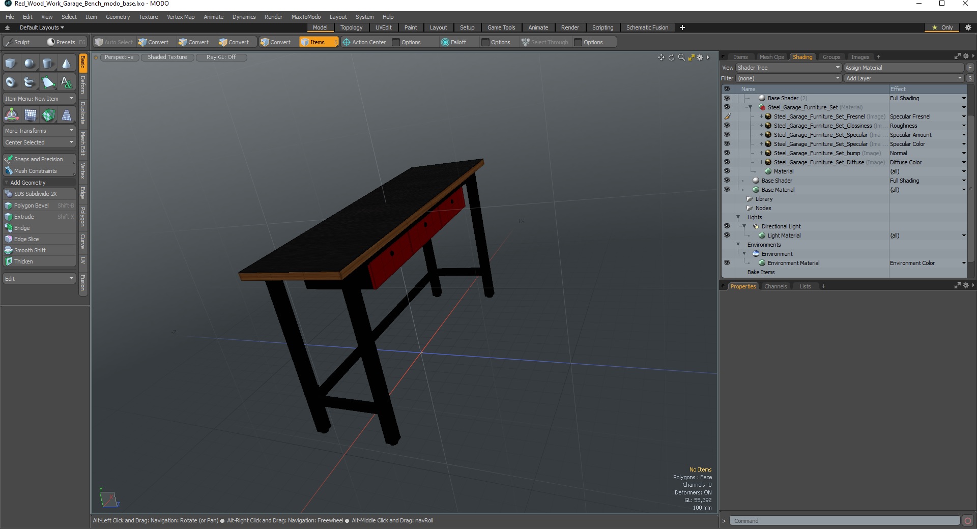 3D Red Wood Work Garage Bench