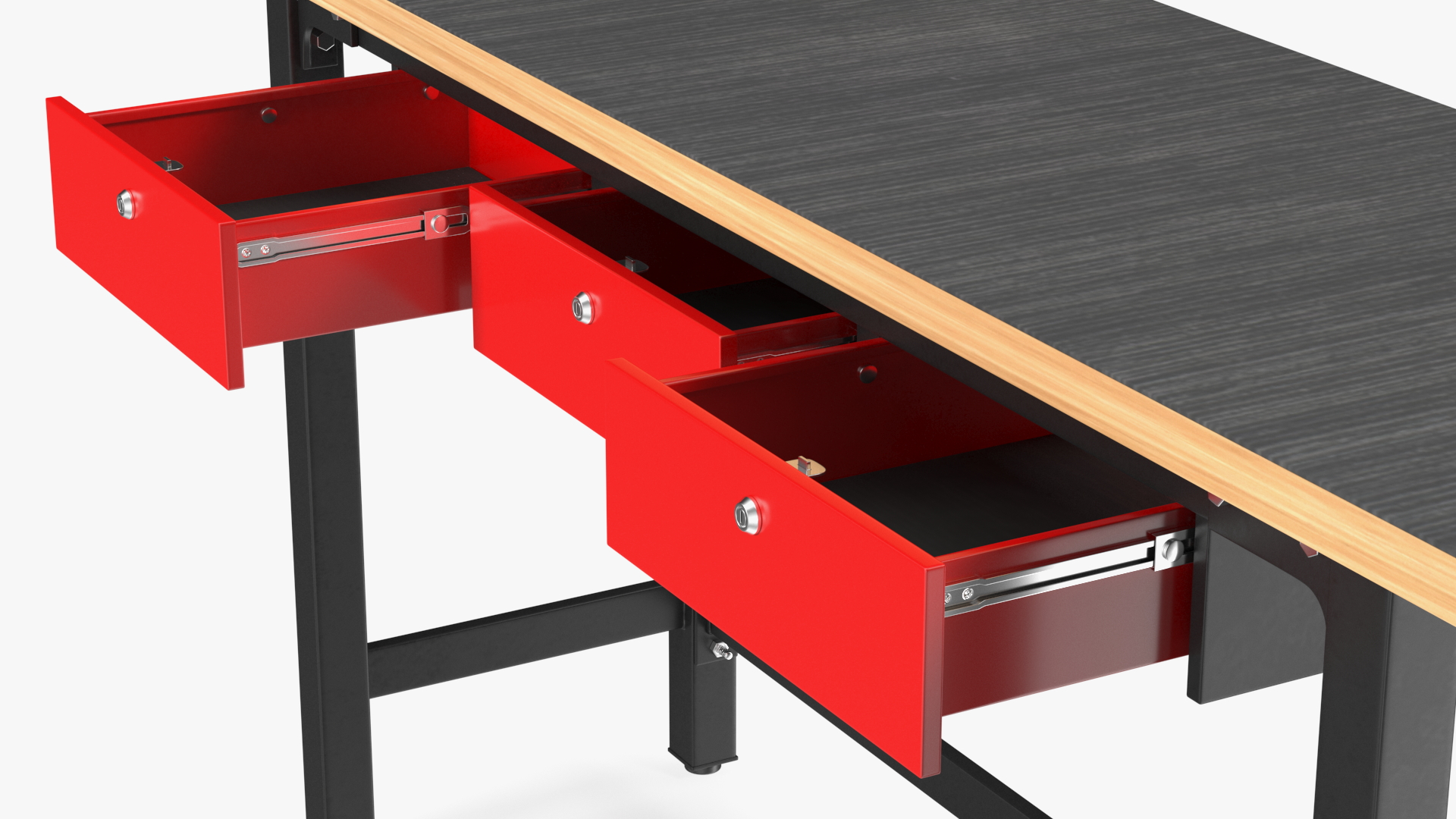 3D Red Wood Work Garage Bench