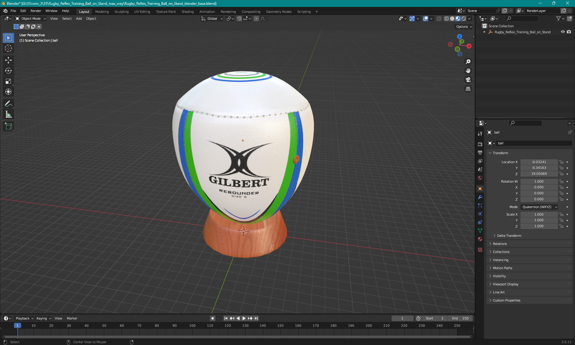 3D model Rugby Reflex Training Ball on Stand