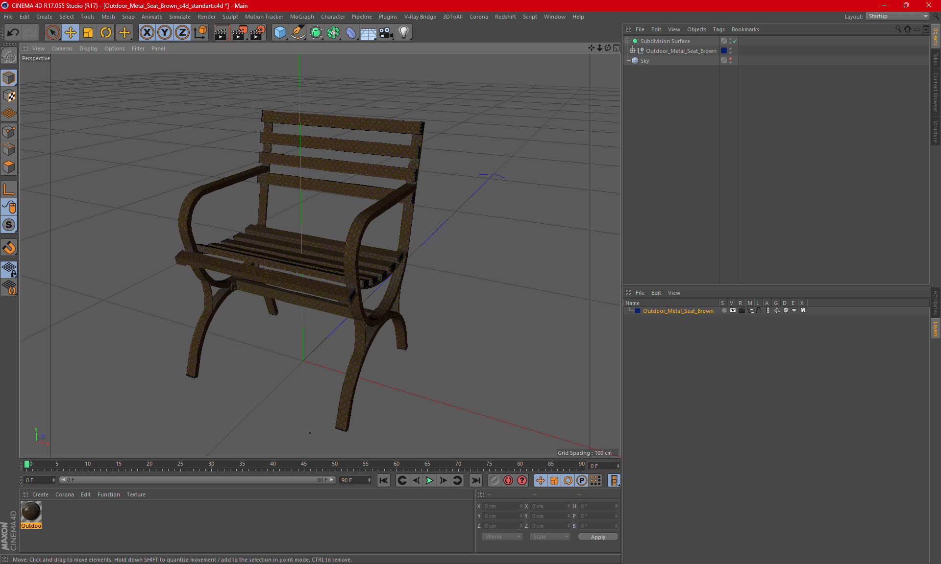 Outdoor Metal Seat Brown 3D model