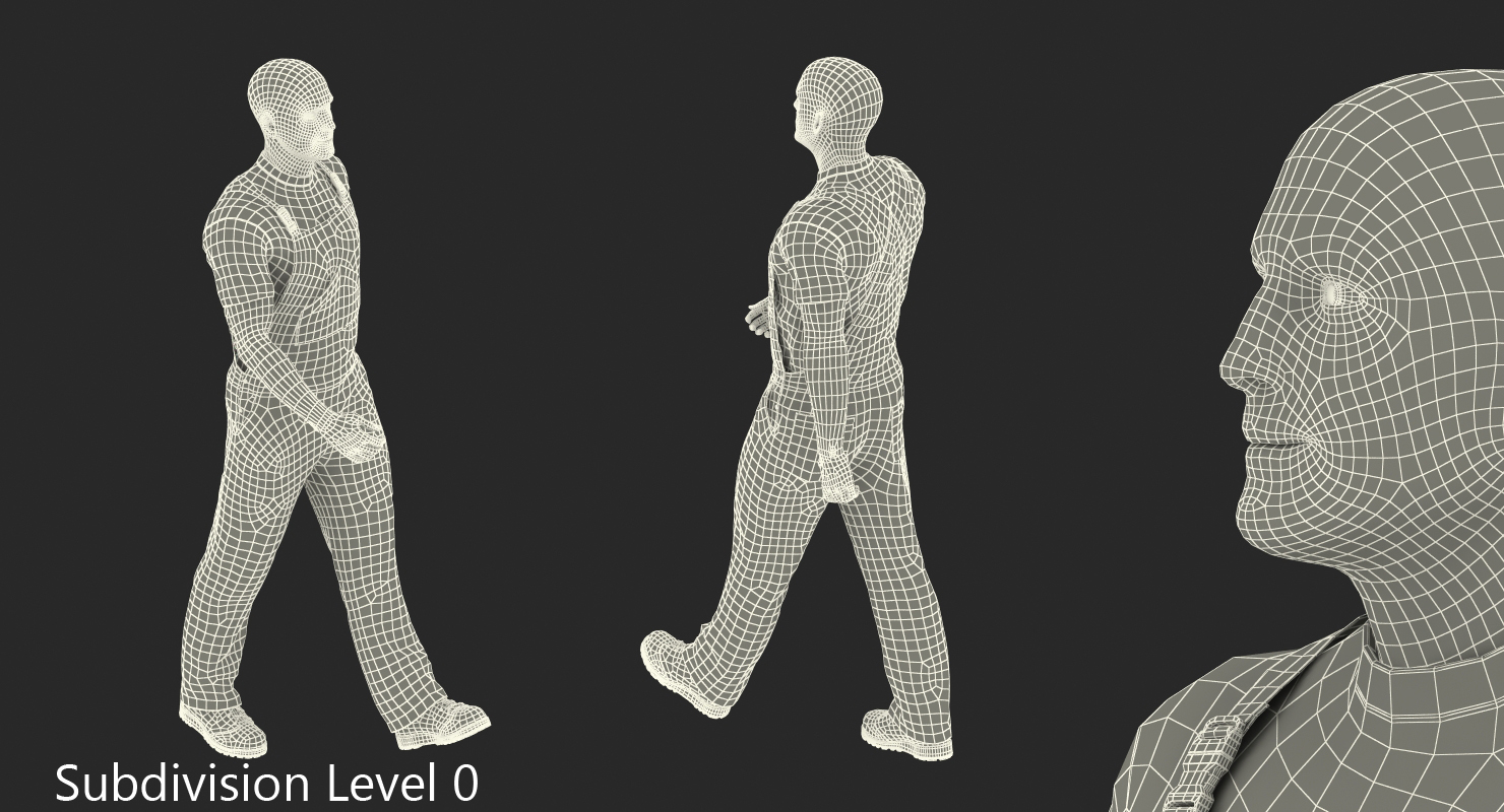 Construction Worker Black Overalls Walking Pose 3D