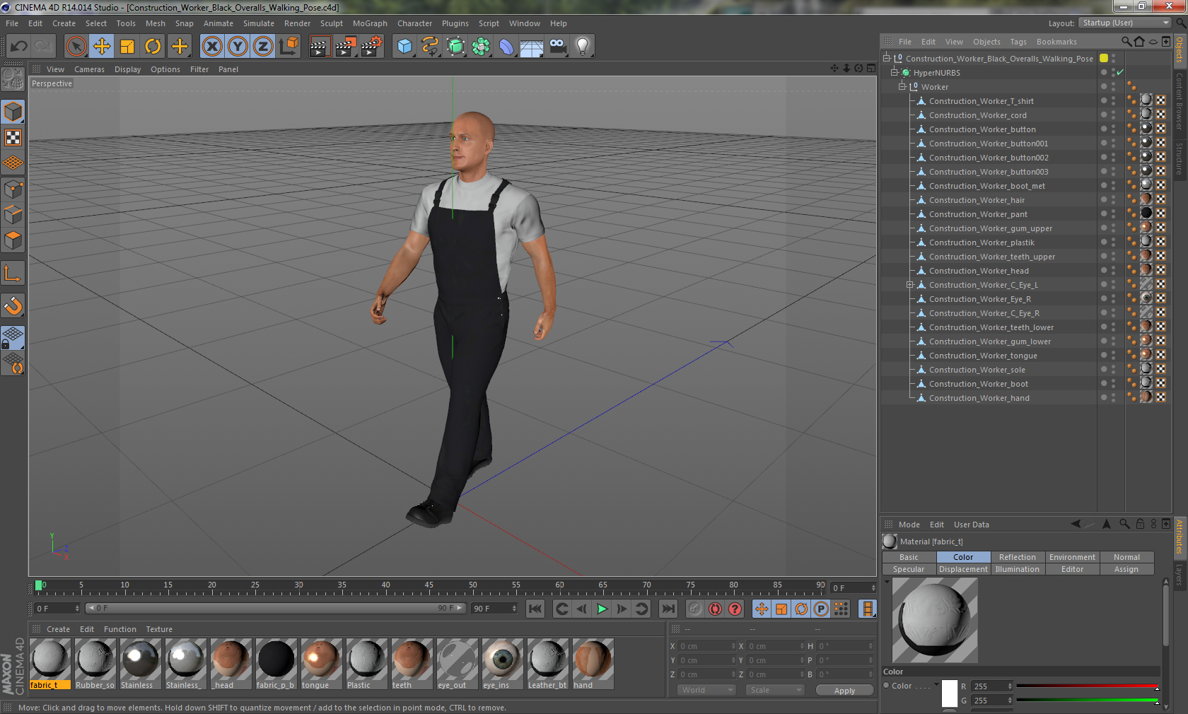 Construction Worker Black Overalls Walking Pose 3D