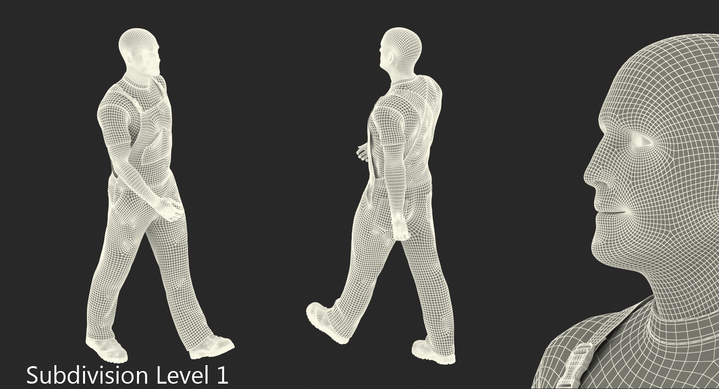 Construction Worker Black Overalls Walking Pose 3D