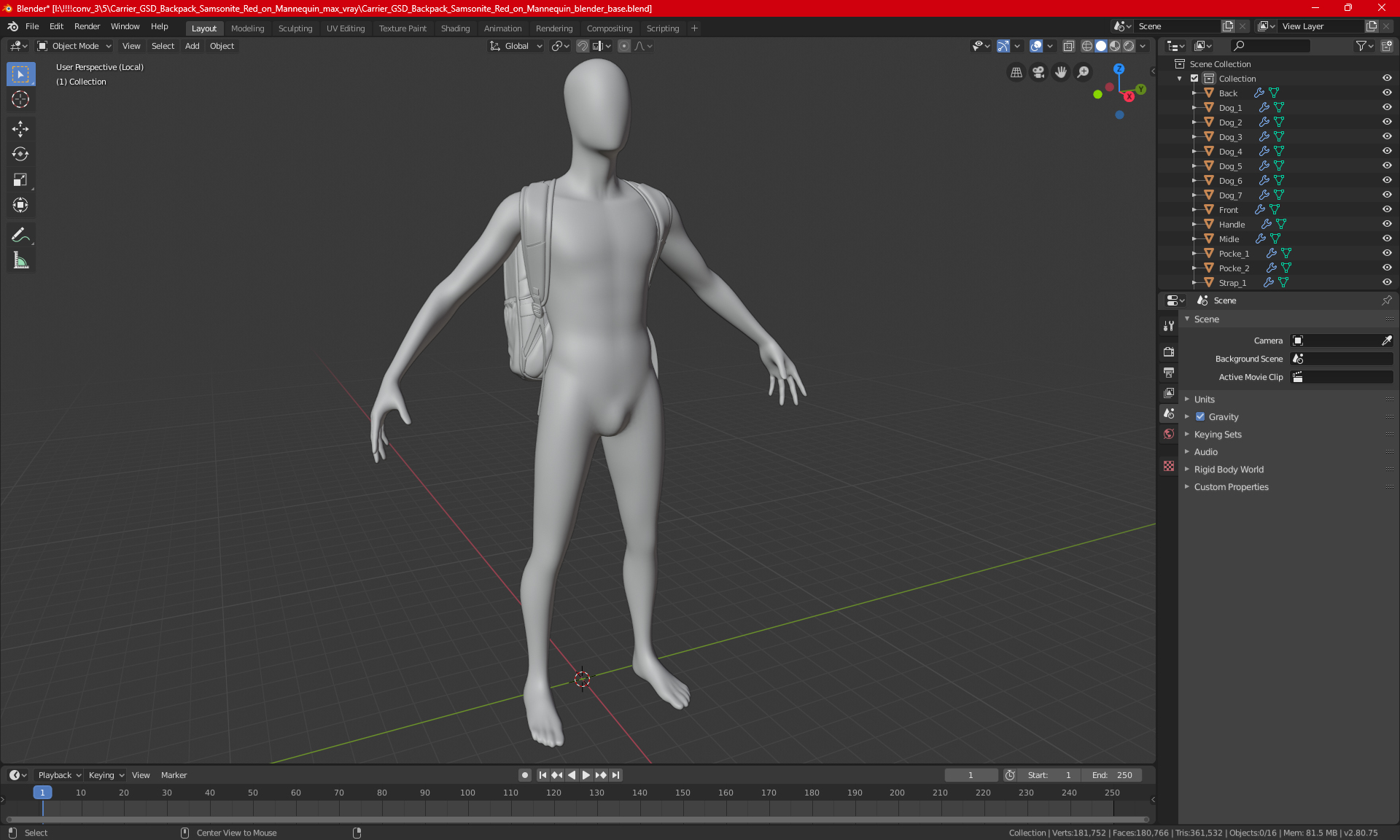 Carrier GSD Backpack Samsonite Red on Mannequin 3D