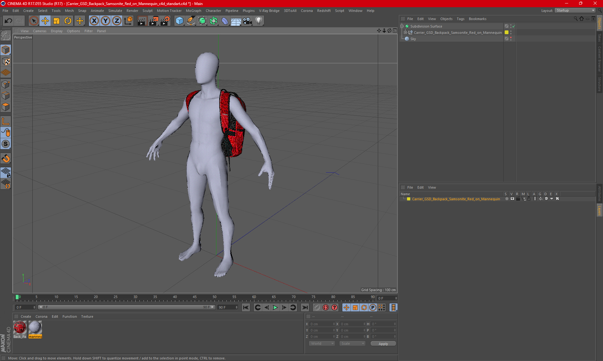 Carrier GSD Backpack Samsonite Red on Mannequin 3D